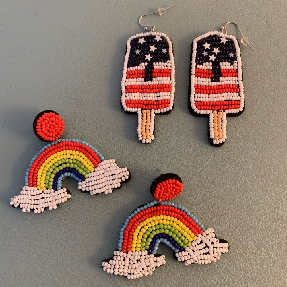 Colorful Beaded America Popsicle and Rainbow Earrings Sold as set